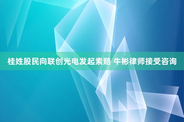 桂姓股民向联创光电发起索赔 牛彬律师接受咨询