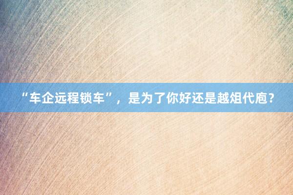 “车企远程锁车”，是为了你好还是越俎代庖？