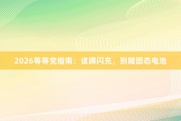 2026等等党指南：该蹲闪充，别赌固态电池