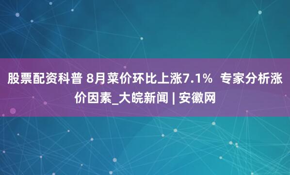 股票配资科普 8月菜价环比上涨7.1%  专家分析涨价因素_大皖新闻 | 安徽网