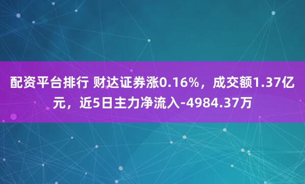 配资平台排行 财达证券涨0.16%，成交额1.37亿元，近5日主力净流入-4984.37万