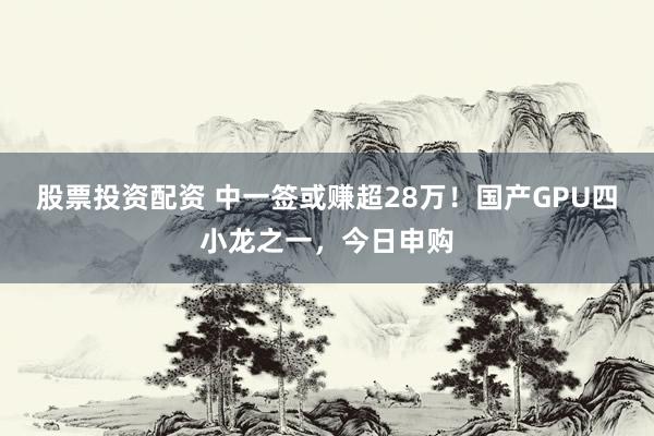 股票投资配资 中一签或赚超28万！国产GPU四小龙之一，今日申购