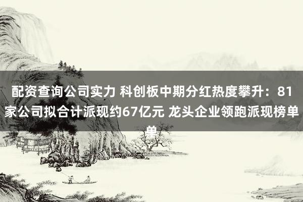 配资查询公司实力 科创板中期分红热度攀升：81家公司拟合计派现约67亿元 龙头企业领跑派现榜单