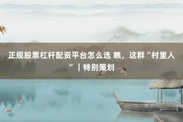 正规股票杠杆配资平台怎么选 瞧，这群“村里人”｜特别策划